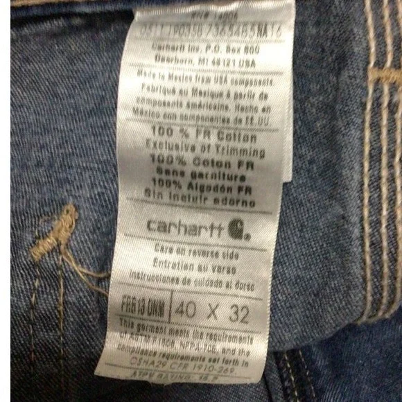 Carhartt Mens Size 40 x 32 Denim Carpenter Jeans Work Flame Resistant - Picture 3 of 4